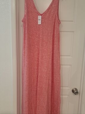 Lou and Grey from Loft. Sleeveless Coral Maxi Dress with V-Neck (Front & Back)